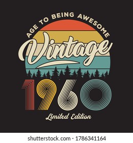 1960 vintage retro t shirt design, vector, black background