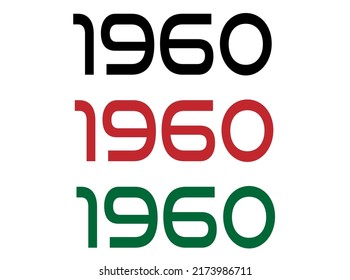 1960 year. Year set for comemoration in black, red and green. Vetor with background white.