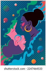 1960-1970s Retro Psychedelic Abstract Style Women Portraits Poster