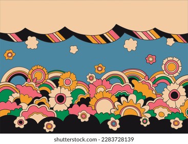 1960-1970s Retro Psychedelic Colors Floral Abstract Background