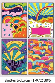 1960s, 1970s Psychedelic Art Style Backgrounds, Cover, Poster Templates 