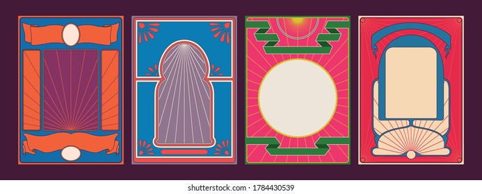 1960s, 1970s Rock Music Album Cover Stylization, Psychedelic Art Poster Background Templates