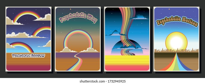 1960s, 1970s Style Poster Templates, Rainbows, Clouds, Landscapes, Perspective View