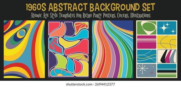 Conjunto de fondo Abstractas de la década de 1960, repetido mosaico Antiguas 60s Edad atómica Combinaciones de colores Decoración de la tela
