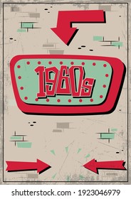 Afiche abstracto de los años 60, plantilla de carátula, fondo de pared de ladrillo