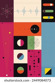 Plantilla de póster Abstractas de los años 60, fondo moderno de mediados de siglo, Colores y Formas de los años 60 