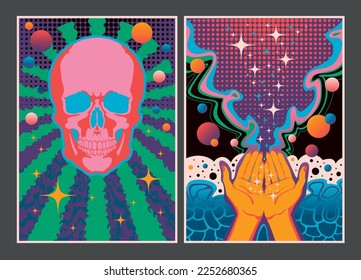 1960s Abstract Psychedelic Style Colorful Creative Posters Set