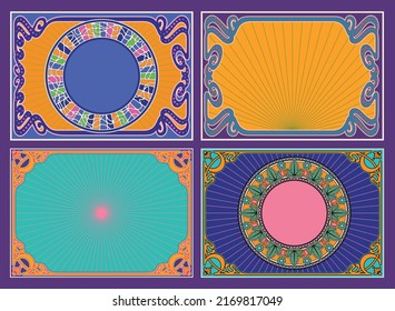 1960s Art Nouveau Style Psychedelic Colors Mandalas and Frames Backgrounds