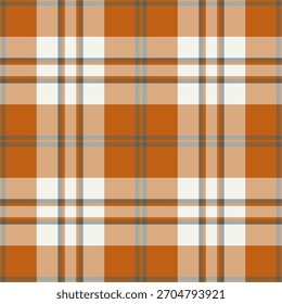 1960s fundo tecido verificação, instalando tartan padrão sem costura. Textura vetorial têxtil cruzada revestida com paleta de cores laranja e cinzento.
