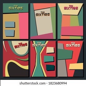 1960s Background Set for Posters, Covers, Abstract Shapes Patterns