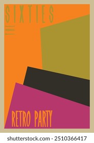 1960 Background, Vetor Abstract Template for Retro Party's Posters, Covers. 60s cores e formas, estilo gráfico moderno do século médio