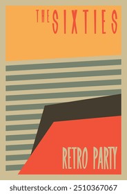 1960s Background, Vector Abstract Template for Retro Party's Posters, Covers. 60s Colors and Shapes, Mid Century Modern Graphic Style 