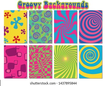 1960s Backgrounds Set, Psychedelic Shapes and Colors