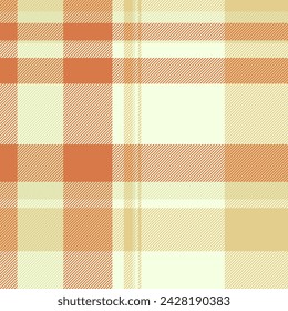 1960s check textile vector, tracery tartan texture seamless. Vivid background fabric plaid pattern in light and orange colors.