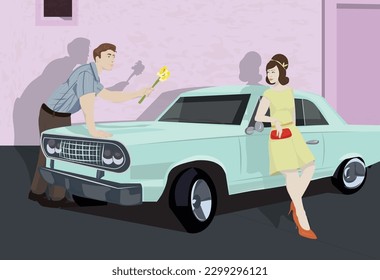 1960er Jahre vor dem Auto - Vektorgrafik