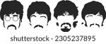 1960s famous pop band faces silhouette poster, black and white banner vector illustration design