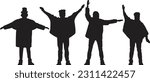 1960s famous pop band posing silhouette poster, black and white banner vector illustration design