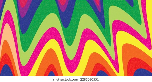 1960s Hippie vivid colors background Design. Colorful frizzy template for psychedelic 60s-70s parties. Illustration with psychedelic trippy vibe.