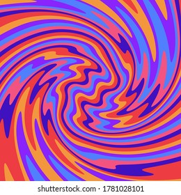 1960s Hippie Wallpaper Design. Trippy Retro Background for Psychedelic 60s-70s Parties with Bright Acid Rainbow Colors and Groovy Geometric Wavy Pattern in Pop Art style.