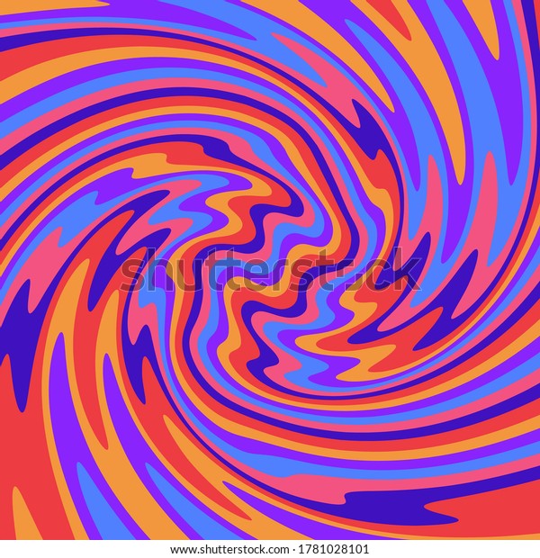 1960年代のヒッピーの壁紙デザイン 明るい酸性の虹の色とポップアートスタイルのグロービーの幾何学的な波状パターンを持つ サイケデリック60 70年代のパーティーのトリピーなレトロな背景 のベクター画像素材 ロイヤリティフリー