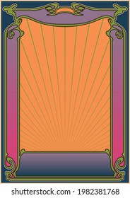 1960s Music Posters Stylization Psychedelic Color Background and Art Nouveau Frame