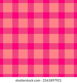 1960s plaid check tartan, wool textile background vector. Countryside seamless texture pattern fabric in bright pink and red colors palette.