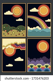 1960s Poster Set, Skies, Clouds, Sun, Rainbows, Abstract Outdoor Backgrounds