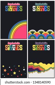 1960's Psychedelic Backgrounds, Covers, Patterns Templates. Vintage Colors Hippie Style 