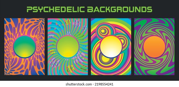 1960s Psychedelic Colors Abstract Circle Backgrounds Set