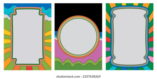 1960s Psychedelic Colors Rainbow Background Frames Set