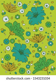 1960s Psychedelic Floral Background, Pattern, Cover, Fabric Template, Colorful Vintage Flowers