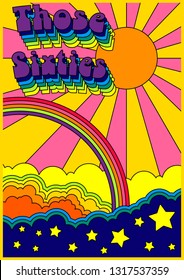 1960s Psychedelic Poster, Background, Cover, Template 