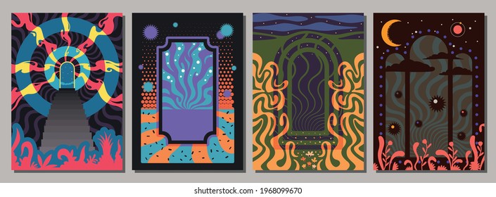 1960s Psychedelic Posters, Covers Style Backgrounds, Abstract Shapes, Vintage Colors