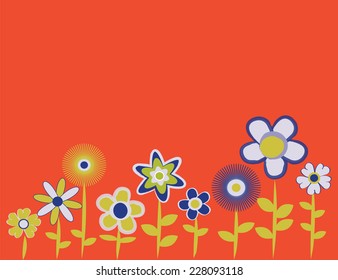 1960's Retro Blue, Green and Orange Flower Design with Text Area - Vector