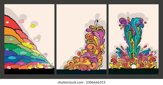 1960s Retro Colors Psychedelic Clouds Dynamic Backgrounds Set