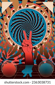 1960s Retro Psychedelic Abstraction Style Victory Creative Poster