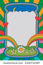 1960s Retro Psychedelic Style Rainbow Floral Frame Background