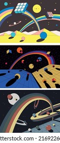 1960s Retro Style Galaxy Abstract Illustrations Set