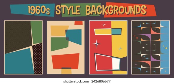 1960s Style Backgrounds, 60s Color Templates for Retro Party, Event Posters, Invitations