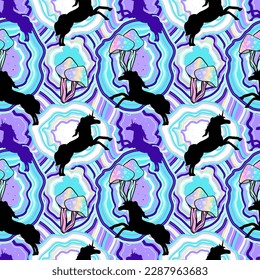 1960s Style Color Waves Backgrounds with unicorns