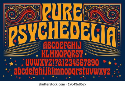 A 1960s style psychedelic alphabet with swirly line art designs
