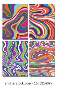 1960s Style Psychedelic Background, Wavy Lines, Vintage Color Patterns, Abstract Stains