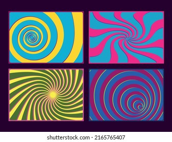 1960s Style Psychedelic Colors Abstract Backgrounds Set