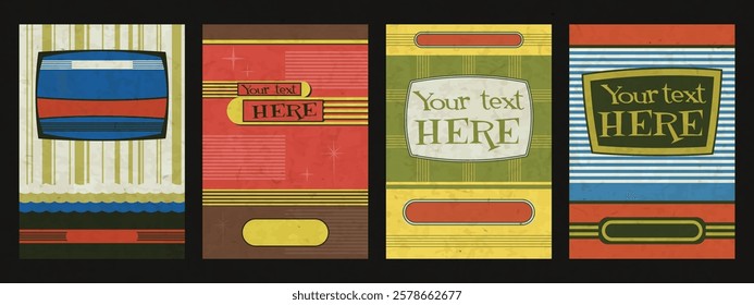 1960s Style Vector Templates for Retro Style Party, Event Posters, Covers, Invitations. Vintage 60s Colors and Shapes