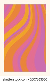 1960s vector illustration with liquid groovy lines. vintage style. pink, orange, purple and yellow retro background. poster, gift card, t-shirt, stationery