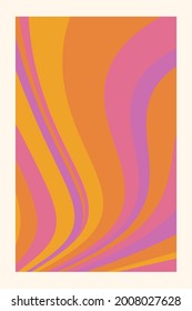 1960s vector illustration with liquid groovy lines. vintage style. pink, orange, purple and yellow retro background. poster, gift card, t-shirt, stationery