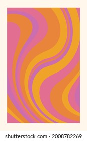 1960s vector illustration with liquid groovy lines. vintage style. pink, orange, purple and yellow retro background. poster, gift card, t-shirt, stationery