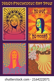 1960s Vintage Psychedelic Style Woman Portrait Posters  