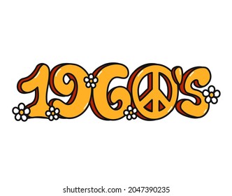 1960s vintage retro style sign number. Vector doodle illustration logo icon. Isolated on white background. Sixties, 1960s,60s years,retro,vintage party concept
