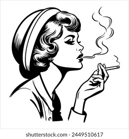 1960s vintage retro woman smoking simple minimalist clean line comic black and white 02